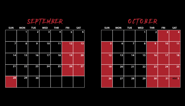 Howl-O-Scream San Diego 2025 September, October, and November Calendar