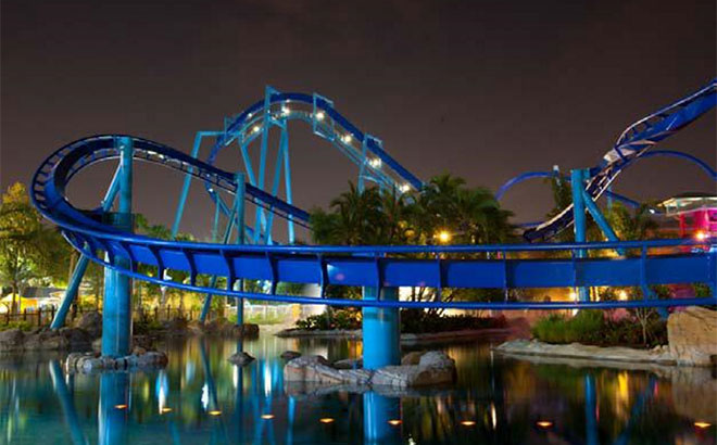 Enjoy late-night coaster rides when SeaWorld is open late.