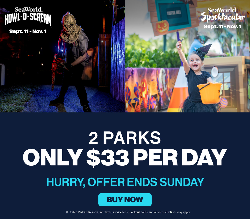 2 Parks Only $33 Per Day