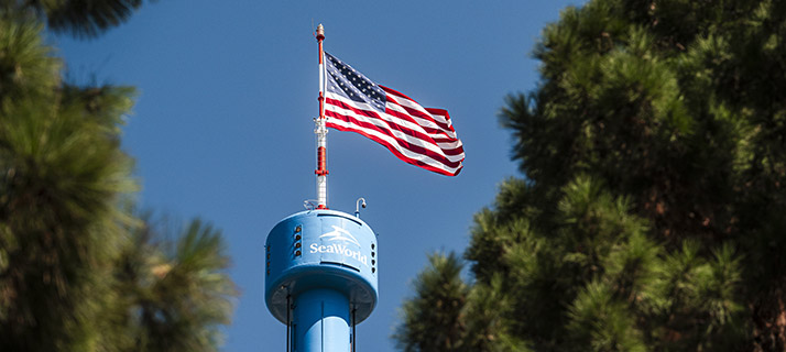 American flag on top of the SeaWorld Skytower
