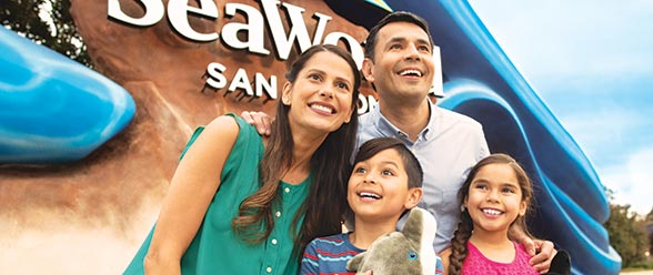Family at SeaWorld entrance